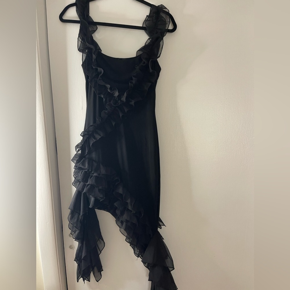 Black Mesh Ruffle Dress - Picture 4 of 6